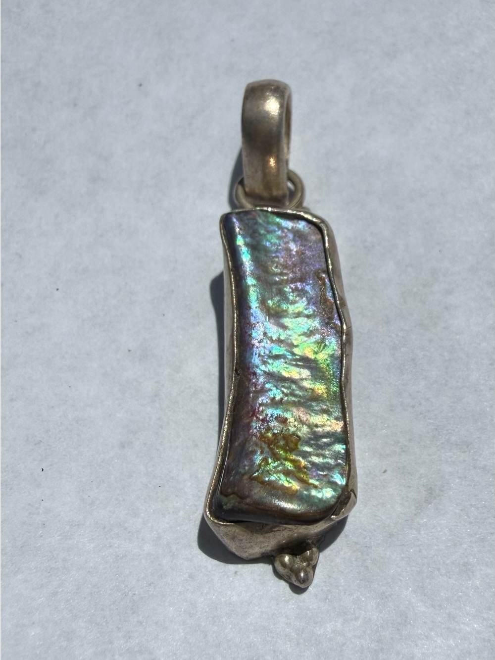 Silver Abalone Shell Pendant - Iridescent Green Blue Jewelry